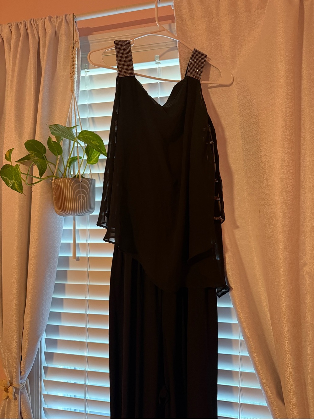 Black Sleeveless Evening Jumpsuit with Embellished Straps